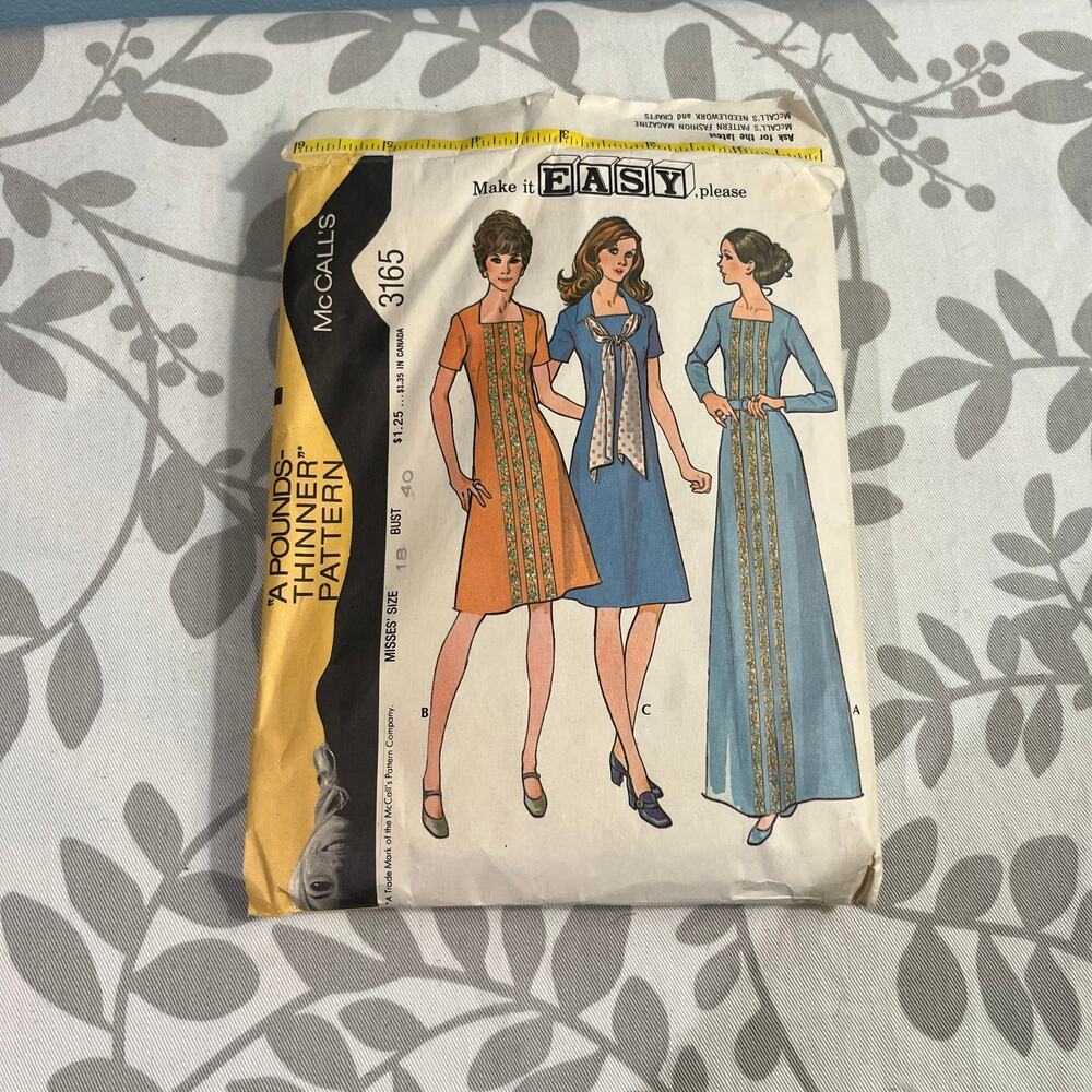 Vintage 1972 McCall's 3165 Dress & Scarf Sewing Pattern Size 18 Bust 40 Cut